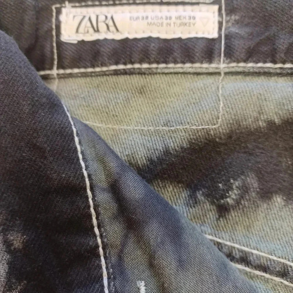 Zara Black With Tie Dye Denim Cargo Style Shorts Size 30 - Picture 6 of 7